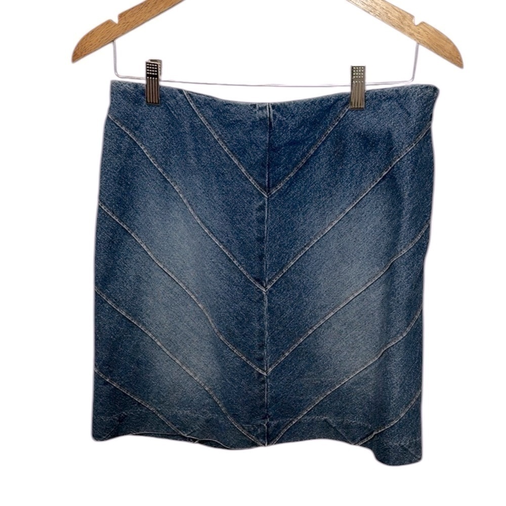 Vintage Ralph Ralph Lauren Abstract Blue Denim Jean High Rise Skirt Y2K Size 8 - Picture 2 of 14